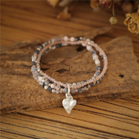 Armband mit echtem rotem Jaspis und Herzanhänger (B3407RoS)
