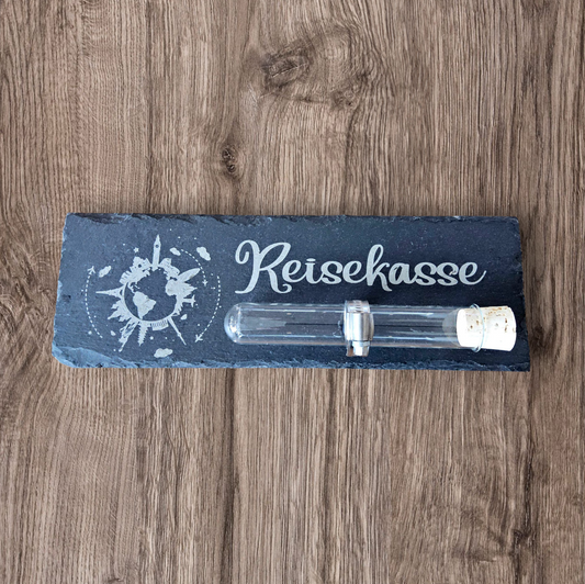 Schieferplatte Geldgeschenk "Reisekasse"